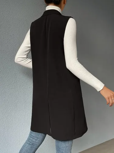 Vista 2 de SheIn Chaleco largo con doble botonadura frontal abierta para mujer sin mangas largo para exteriores con bolsillos