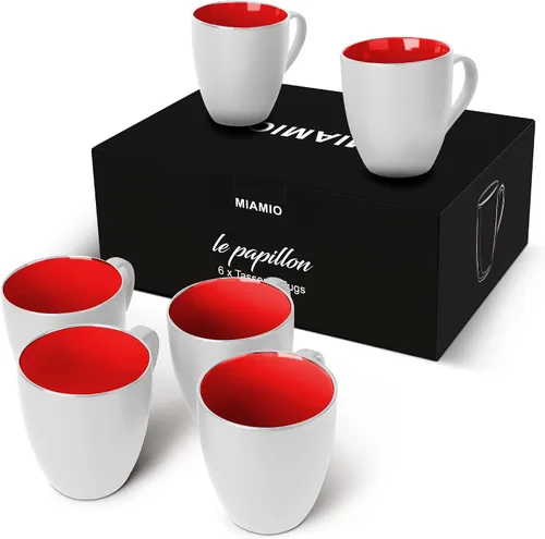 Vista 12 de MIAMIO - Juego de 6 tazas de café de gres 12 onzas/taza - Colección Le Papillon (Negro)