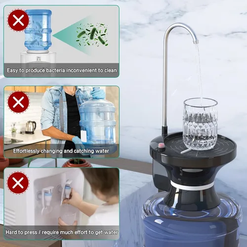 Vista 9 de Bomba dispensadora de agua automática recargable USB - para jarras de 1 a 5 galones, bomba de botella de agua eléctrica sin manos para el hogar
