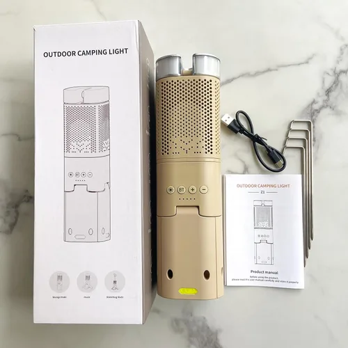 Vista 9 de Linterna de campamento, 14000 mAh, luces telescópicas recargables para campamento, soporte magnético integrado con altavoz, linterna LED portátil