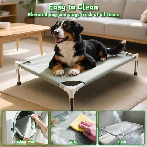 Vista 4 de Makerfire Cama elevada para perro, cuna elevada para interiores y exteriores, para perros medianos, cama desmontable para mascotas con pies