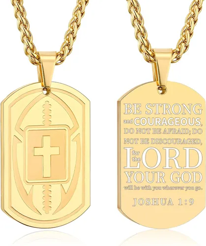 Vista 32 de Collar de cruz de versículo bíblico de fútbol para hombres, regalo religioso de acero inoxidable, joyería deportiva de fútbol, regalos de Pascua