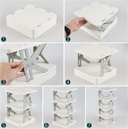 Vista 4 de Organizador de almacenamiento de zapatos estrecho vertical de 5 niveles para ahorrar espacio, zapatero plegable pequeño de plástico gris