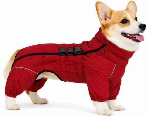 Vista 20 de Abrigo cálido para perros de doble capa, chaleco para perros, 4 patas cubiertas, resistente al viento, impermeable, reflectante, gris XS - L