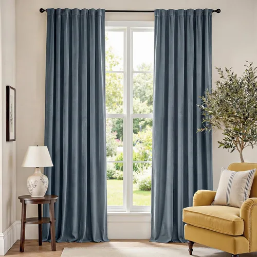 Vista 154 de Lazzzy Cortinas opacas de terciopelo beige de 84 pulgadas de largo con aislamiento térmico para oscurecer la habitación, cortinas forradas de lujo