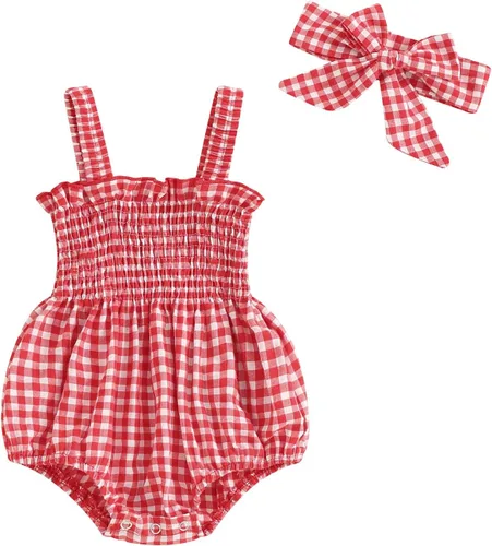 Vista 10 de Body sin mangas para bebé recién nacida con cuello halter y volantes, mameluco enterizo con diadema, conjunto de ropa de verano Albaricoque