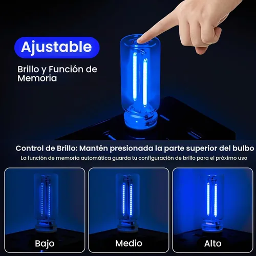 Vista 4 de 2 PCS Luces Ambientales USB Azules para Interior del Automóvil, Control Táctil Brillo Ajustable Enchufables Botella de Vidrio Retro Luces Nocturnas