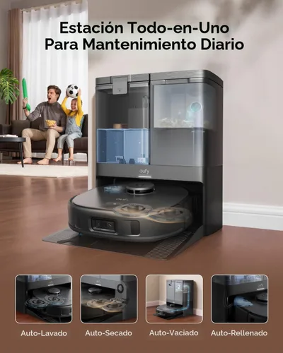 Vista 2 de eufy X10 Pro Omni - Robot aspirador y trapeador, succión de 8,000 Pa, elevación automática y detección de alfombras, evita obstáculos, lavado