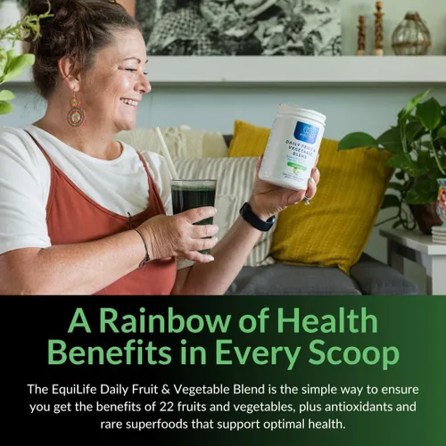 Vista 4 de Equilife Suplemento diario de frutas y verduras, 22 frutas, verduras y superalimentos para apoyar la energía y la salud general, fibra, sin azúcar