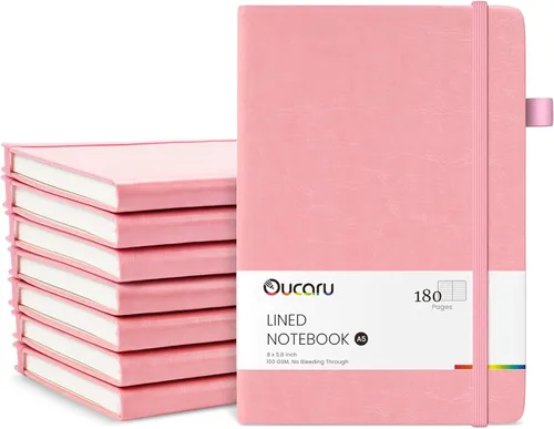 Vista 14 de Oucaru Cuaderno rayado, paquete de 8, 180 páginas, diarios A5 para escribir, papel grueso de 100 GSM, cuadernos pequeños diarios para mujeres
