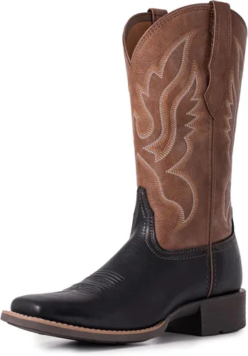 Vista 8 de Palitutu Botas vaqueras para mujer a media pantorrilla, botas vaqueras de cuero para mujer, botas de punta con bordado occidental