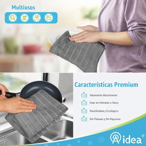 Vista 6 de AIDEA - Juego de 8 toallas de cocina para cocina, color gris, paño