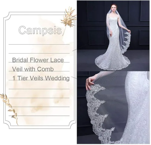 Vista 3 de Cmapsis - Velo de encaje para novia, con peine de 1 nivel, accesorios para el pelo de boda para novias