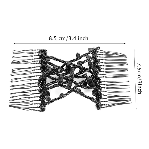 Vista 3 de Juego de pinzas y peines para el cabello de perlas – clips dobles elásticos elásticos, peines mágicos, herramienta de peinado de cabello DIY (negro)