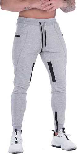 Vista 3 de FIRSTGYM - Pantalones deportivos para hombre ajustados con malla en el muslo, joggers para el gimnasio con bolsillos con cremallera