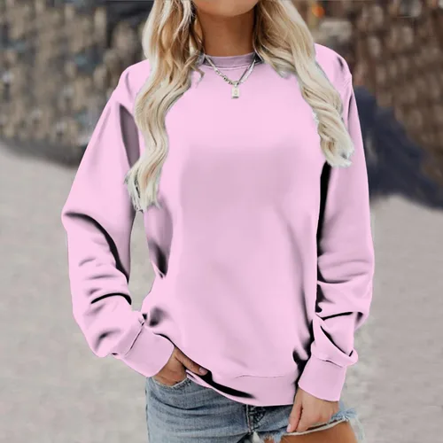 Vista 3 de Camisas de manga larga para mujer, cuello redondo, a la moda, sudaderas casuales, blusa estampada, ajuste holgado, suéter sin botones