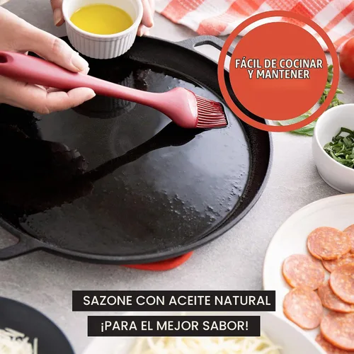 Vista 4 de Sartén de hierro fundido para pizza Chef Pomodoro, sartén de hierro fundido pre-sazonada de 12 pulgadas con asas, sartén dosa para dosa Tawa Roti