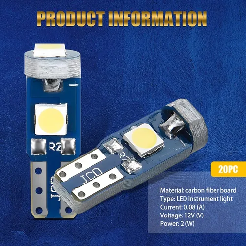 Vista 2 de Paquete de 20 luces LED T5 para tablero de automóvil, bombilla de luz 3030-3SMD de repuesto con enchufe de bloqueo giratorio, bombilla LED
