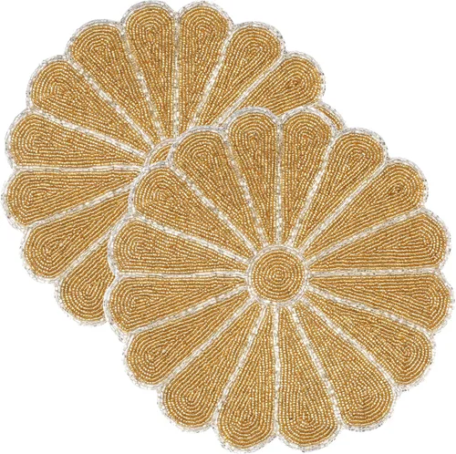 Vista 45 de Manteles individuales de 13 pulgadas con cuentas redondas para mesa de comedor - Manteles decorativos con cuentas de vidrio y respaldo de algodón