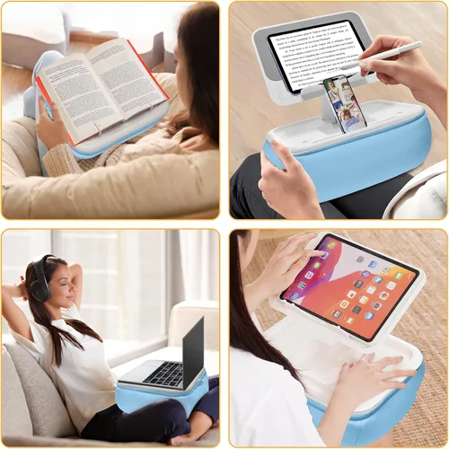Vista 5 de Lap Beanbag - Soporte de almohada para Kindle con almohadilla de silicona, soporte de iPad ajustable en ángulo para cama, almohada de tableta
