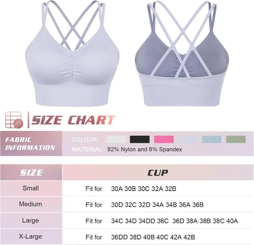 Vista 5 de VEQKING Brasier deportivo con tirantes para mujer, espalda cruzada, soporte medio, sin costuras, extraíble, acolchado, para yoga, entrenamiento