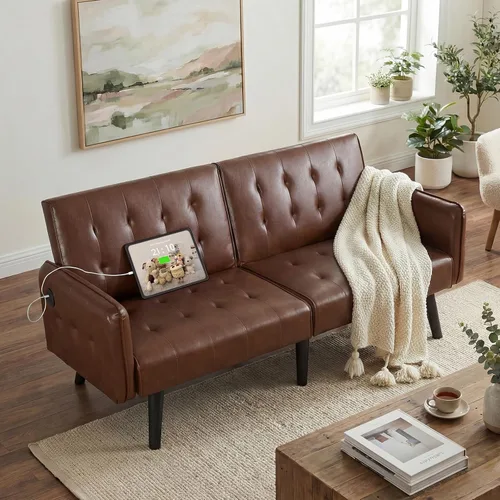 Vista 14 de TYBOATLE Sofá Cama Futón Plegable Convertible Moderno de Terciopelo de 65" de Ancho con 2 Puertos de Carga USB y Brazos, Sofá de Dos Plazas