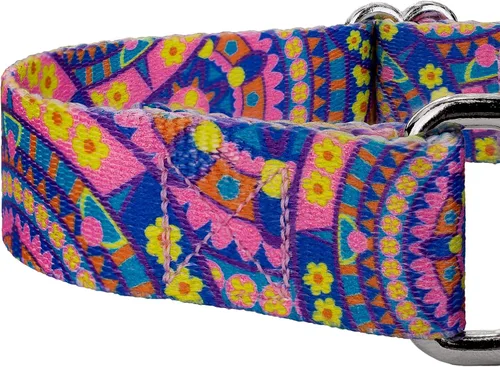 Vista 6 de Country Brook Petz - Collar para perro Martingala con mandala bohemio azul, colección Groovy con diseños lejanos (1/2 pulgada, 2XS)