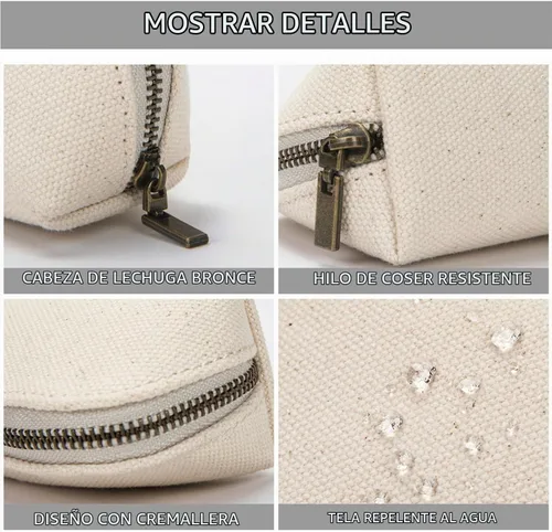 Vista 9 de Estuche para lápices de lona de algodón y bolsa de lápices multifuncional simple con cremallera Almacenamiento portátil (beige)