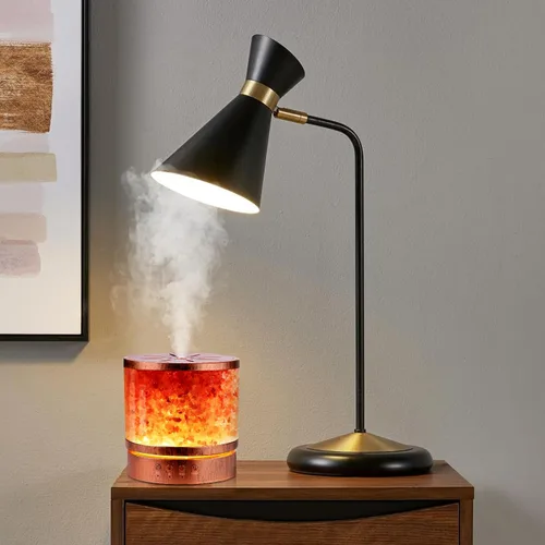 Vista 2 de Difusor de aceite esencial con lámpara de sal del Himalaya de 13.5 fl oz, niebla fría ultrasónica con 7 LED que cambian de color, perfecto