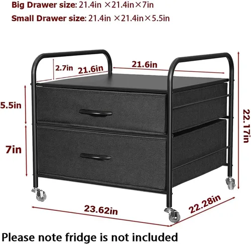 Vista 2 de EazeHome Mini soporte para nevera con almacenamiento, 120 libras BlackMini mesa de nevera, carrito de refrigerador de 2 cajones con ruedas, soporte