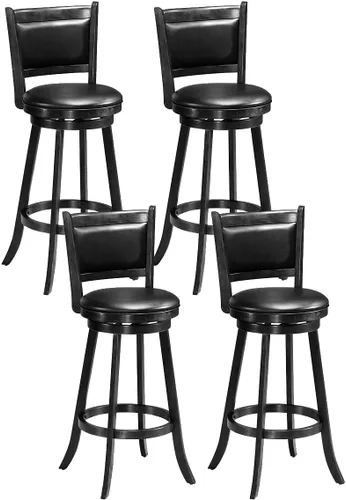 Vista 8 de ERGOMASTER Taburetes de bar giratorios de 24 pulgadas con respaldo, madera de caucho, negro, juego de 2