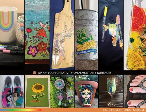 Vista 8 de 36 rotuladores de pintura acrílica TOOLI-ART tonos naturales de la piel y de la tierra para pintura de rocas, lienzo, tazas, vidrio, plástico