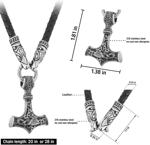 Vista 5 de BAVIPOWER Collar de cadena vikingo Fenrir con cabeza de lobo para hombres y mujeres, de acero inoxidable 316L, escandinavo escandinavo, auténtico