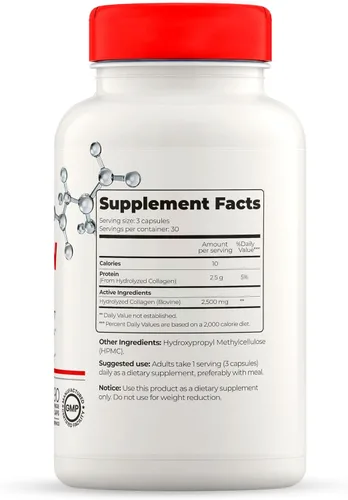 Vista 6 de Full Life Suplementos de colágeno hidrolizado, píldoras de colágeno bovino para mujeres y hombres, cápsulas de colágeno kosher, sin gluten, 90