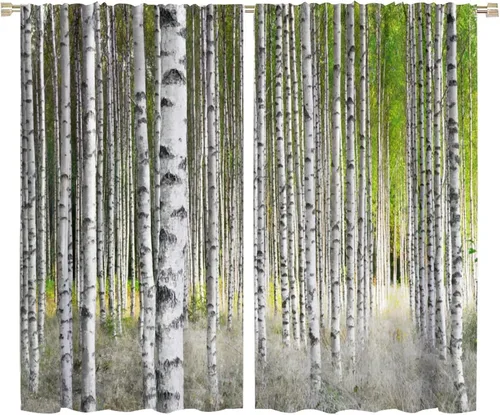 Vista 78 de Cortina opaca de bosque de verano, diseño de ramas de bosque, con bolsillo para barra, cortinas farbic con bolsillo para barra, comedor, cafetería