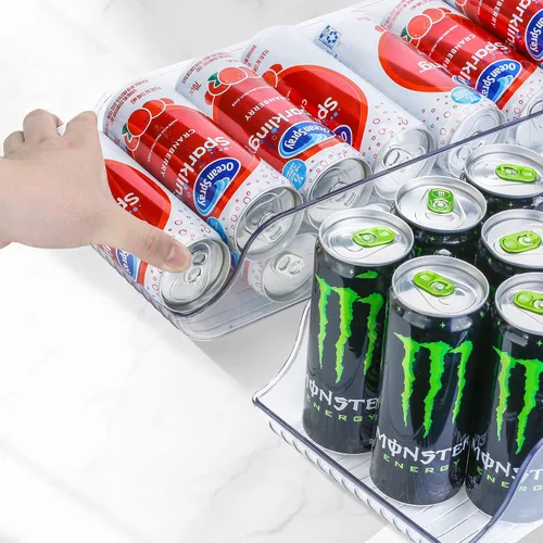 Vista 4 de Puricon Paquete de 4 contenedores organizadores de refrigerador, dispensador de latas, contenedor de alimentos enlatados para bebidas de soda