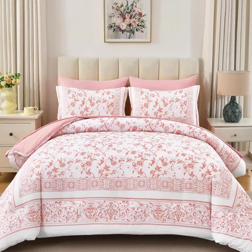 Vista 11 de Dobuyly Juego de edredón floral tamaño Queen, 7 piezas de cama en una bolsa, tamaño Queen, juego de ropa de cama botánico de flores aguamarina sobre