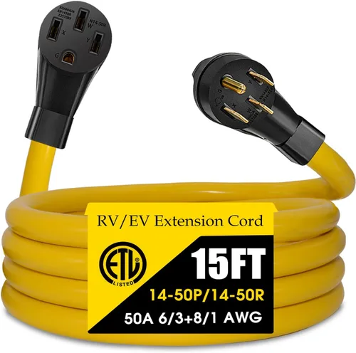Vista 8 de Cable de extensión de 50 amperios para RV/EV, 4 clavijas NEMA 14-50P a 14-50R 50F/50M cable para caravanas remolques, Tesla modelo 3-S-X-Y, STW