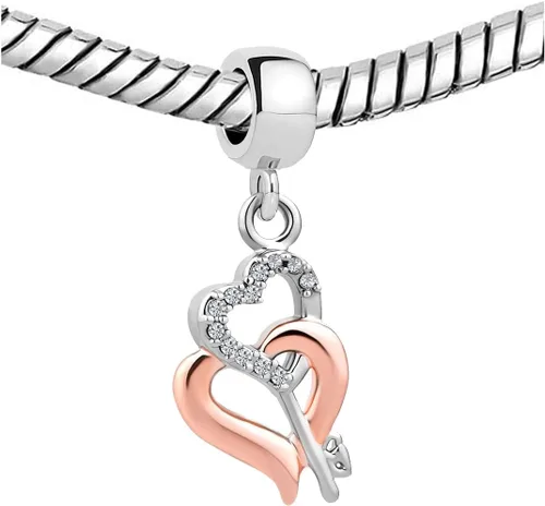 Vista 2 de KunBead Regalo de San Valentín para mujeres y niñas, dije de corazón compatible con pulseras Pandora, Cobre, vidrio