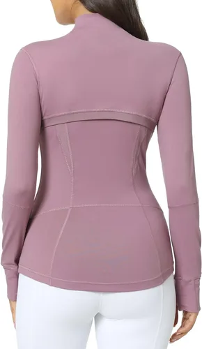 Vista 2 de QUEENIEKE Chaquetas atléticas para mujer, de algodón, suave, con cremallera completa, ajustada, para entrenamiento, correr, con bolsillos