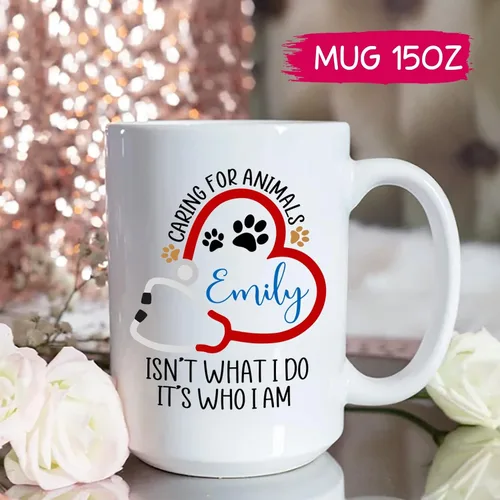 Vista 5 de Taza veterinaria personalizada, taza veterinaria de cuidado de animales, regalos para veterinarios, taza con nombre personalizado de veterinario