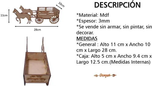 Vista 4 de Centro De Mesa Carreta Caballos Mdf Sin Armar-Personalizado-(PACK 10 CARRETAS)