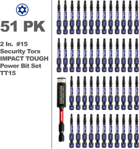 Vista 2 de Geinxurn Juego de brocas de destornillador magnético de impacto de seguridad T15 de 2 pulgadas, juego de brocas de potencia de cabeza Torx #15 de 51
