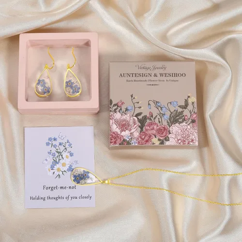 Vista 34 de Forget-Me-Not and Queen Anne's Lace Pressed Wildflower Earrings Pressed Flower Earrings Handmade Drop and Dangle Earrings Gift for Woman