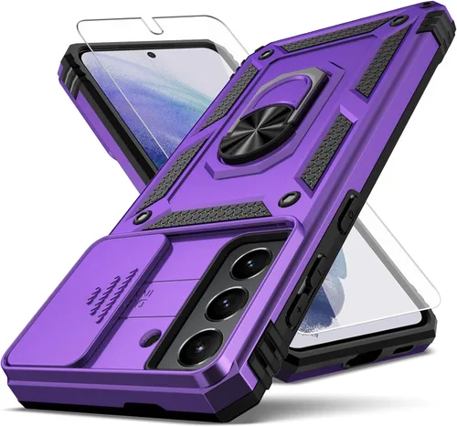 Vista 8 de Funda para Samsung Galaxy S21, con cubierta para lente de cámara, protector de pantalla HD, [grado militar] anillo de montaje en coche con soporte