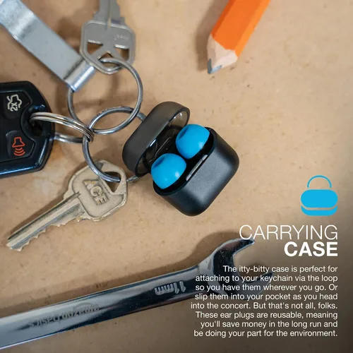 Vista 6 de JLab JBuds Protect Tapones reutilizables para los oídos, niveles de reducción de ruido duales, juegos de 5 puntas, funda de transporte con llavero