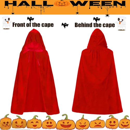 Vista 2 de Capa larga con capucha de terciopelo para Navidad, Halloween, capa de disfraces con capucha para mascarada