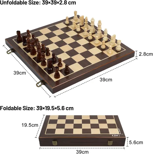 Vista 3 de LEAP - Juego de ajedrez y damas de madera de 15.3 pulgadas, tablero de ajedrez plegable de ébano artificial