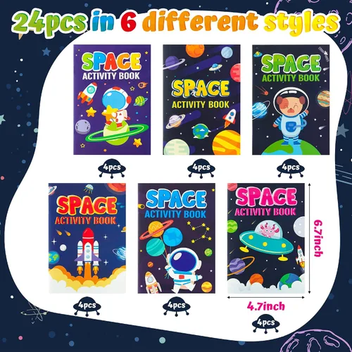 Vista 2 de Juego de libros de actividades espaciales a granel para niños Space Theme Drawing Booklet with Mazes Word Search Word Scramble Games for Birthday