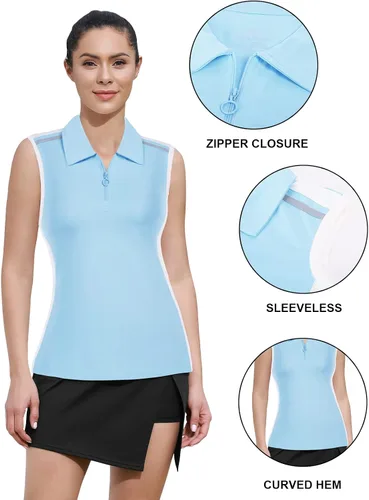 Vista 3 de JACK SMITH Polo de golf sin mangas para mujer con cuello con cremallera para mujer, secado rápido